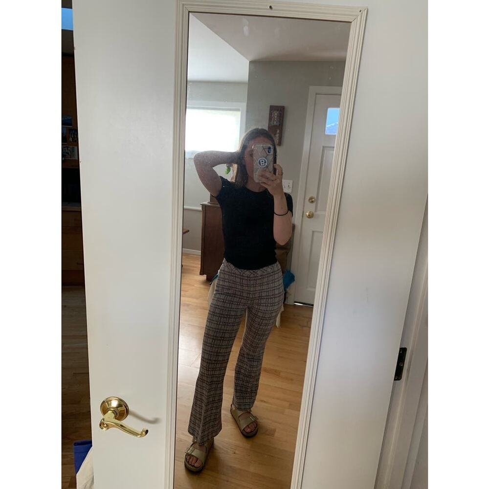 ROSETTA GETTY Poppy Plaid Pull On Flared Hemline Cropped Plaid Pants size Small